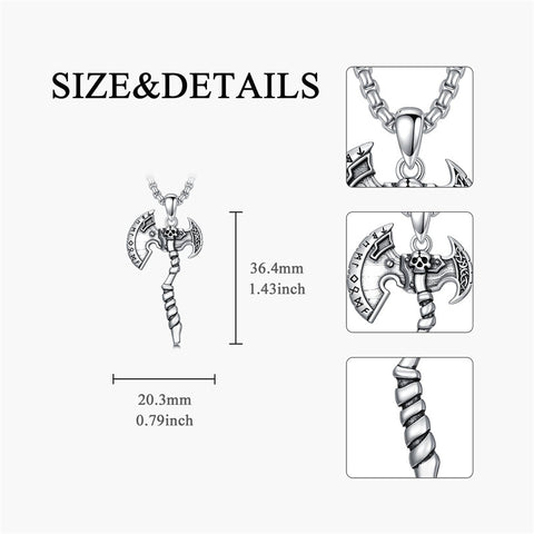 Sterling Silver Viking Axe Pendant Necklace for Men