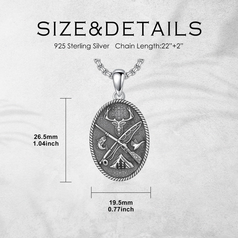 Sterling Silver Deer Bass Fish Wild Duck Fish Hook Pendant Necklace Hunting Jewelry Gifts for Men