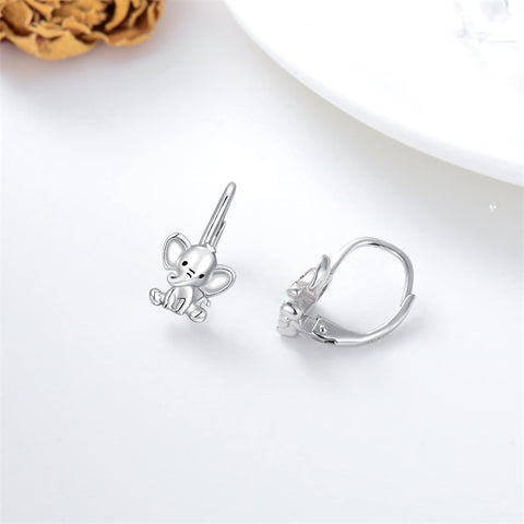 Sterling Silver Elephant Otter Leverback Earrings