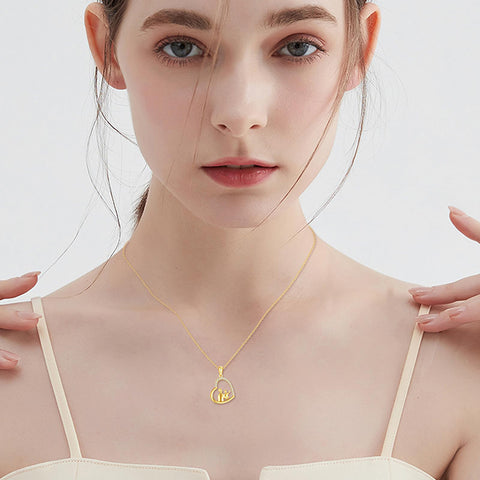 10K 14K 18K Gold Father Daughter Heart Pendant Necklace For Gift