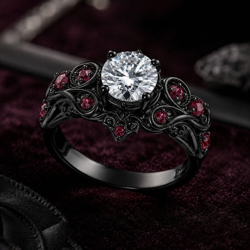 Sterling Silver 10K 14K 18K Gold Custom Engraved  Moissanite Gothic Ring for Women Halloween Gift