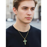 14K Gold Plated Turquoise  Abalone Shell Malachite Wood Filigree Cross Pendant Necklace
