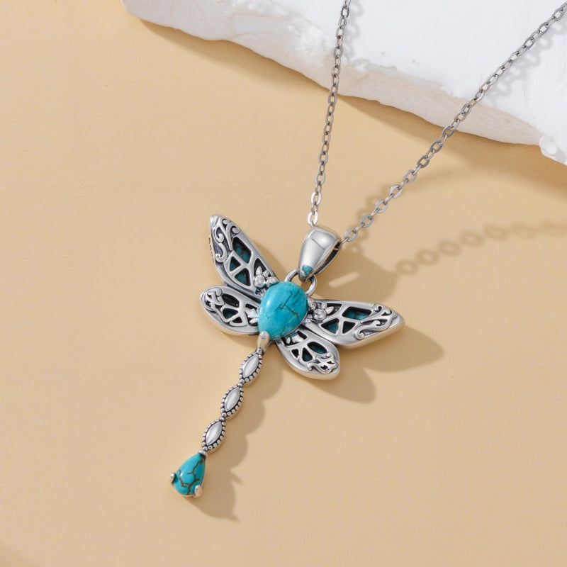 14K Gold Plated Turquoise Turtle Dragonfly Hummingbird Pendant Necklace