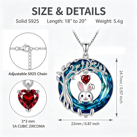 Sterling Silver Blue Crystal  Tree of Life Raccoon Bunny Cat Corgi  Pendant  Necklace  Anniversary Birthday Gifts