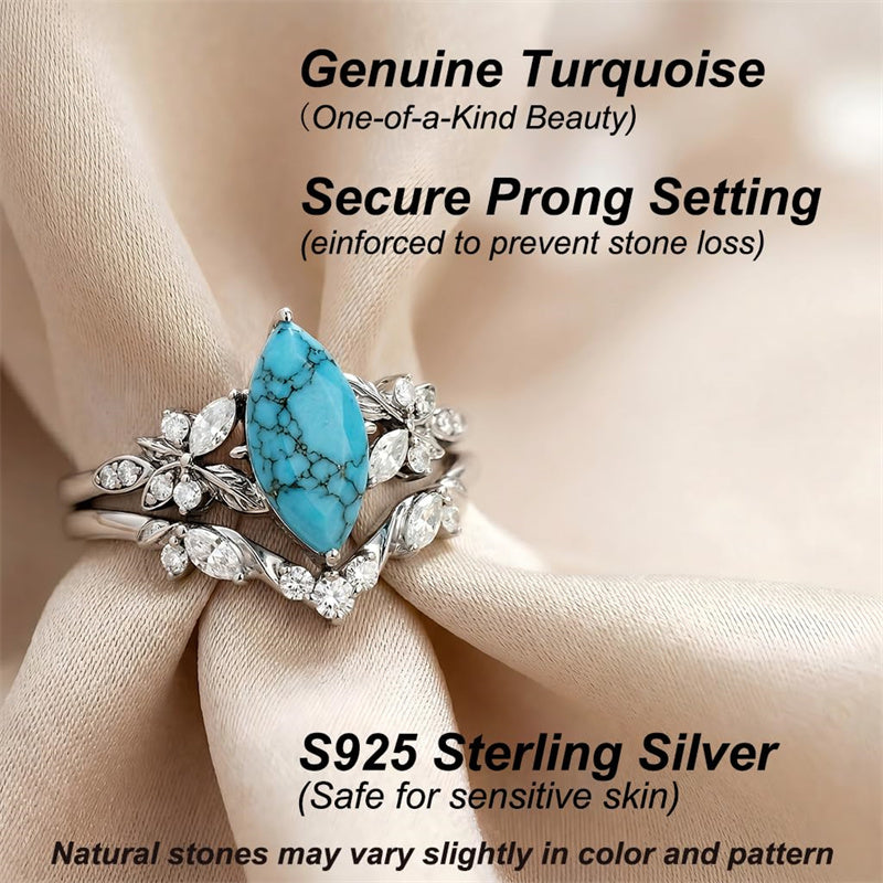 Sterling Silver Personalized Engraved 1-3CT Turquoise Engagement  Wedding Promise Ring Set for Her