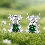 Sterling Silver 12 Month Birthstone Highland Cow Stud Earrings Christmas Gift