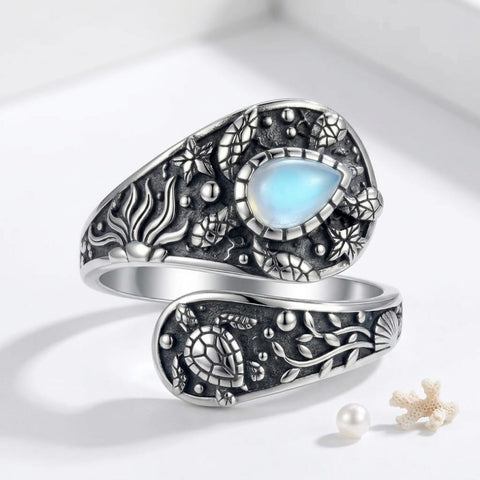 Sterling SilverMustard Seed Turtle Ocean Butterfly Dragonfly Turquoise Adjustable  Spoon Ring Spoon Jewelry for Women