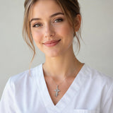 14K Gold Plated  Birthstone Stethoscope Cross Necklace Graduation Gifts for Women RN