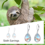 925 Sterling Silver Sloth/Elephant Drop Dangle Leverback Earrings Moonstone Anniversary Birthday Jewelry Gifts for Women Girls