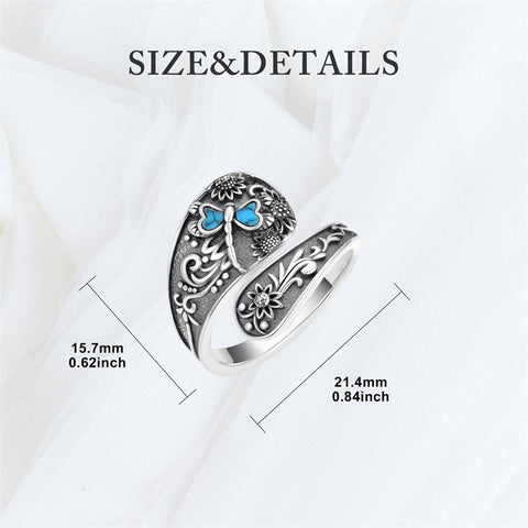 Sterling Silver Hummingbird Butterfly Dragonfly Bee Adjustable Spoon Rings