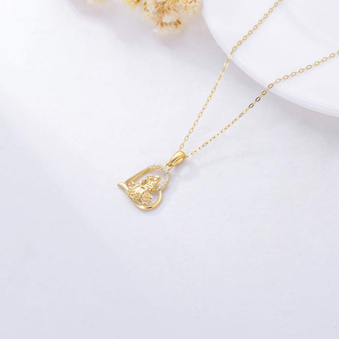 14k Gold Mother and Child Pendant Necklace