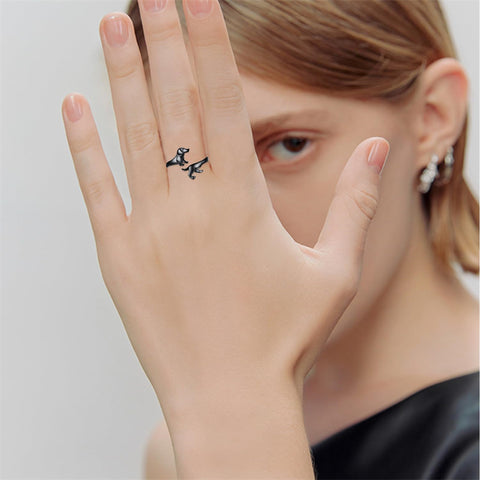 Sterling Silver  Dachshund Dog Adjustable Ring Gifts for Women Dog Lovers