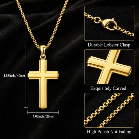 Cross Pendant Necklace  14K Gold Plated Christian Faith Jewelry