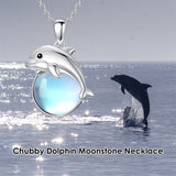 Sterling Silver Moonstone Fox Dolphin Axolotl Teddy Bear Hippo Raccoon Pendant Necklace for Women