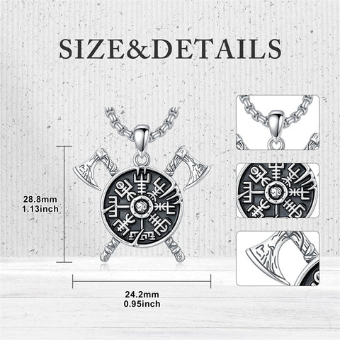 Sterling Silver Viking Compass Pendant Necklace for Men