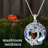 Mushroom Necklace 925 Sterling Silver Tree of Life Moon Phase Pendant Necklace Mushroom Theme Jewelry Gifts for Women Girls