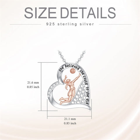 Sterling Silver Volleyball Sports Music Pendant Necklace With Engraved