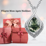 Sterling Silver Moss Agate Celtic Knot Rose Claddagh Filigree Pendant Necklace