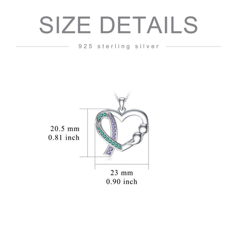 Sterling Silver Teal and Purple Ribbon Ribbon Pendant Necklace Awareness Jewelry Inspirational Gifts for Women
