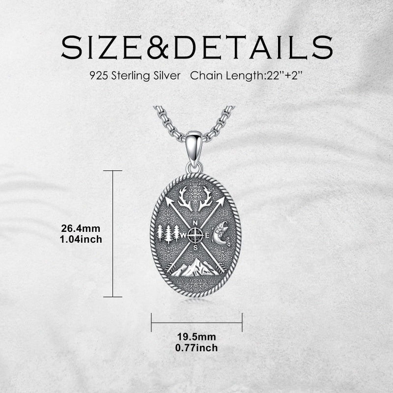 Sterling Silver Deer Bass Fish Wild Duck Fish Hook Pendant Necklace Hunting Jewelry Gifts for Men
