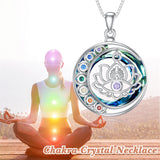 Sterling Silver Crystal Triple Moon Goddess Hamsa Hand Lotus Tree of Life Flower of Life Chakra Pendant Necklace