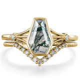 Sterling Silver 10K 14K 18K Gold 2CT Moss Agate Vine Leaf Women's Bridal Ring Sets for Wedding Engagement