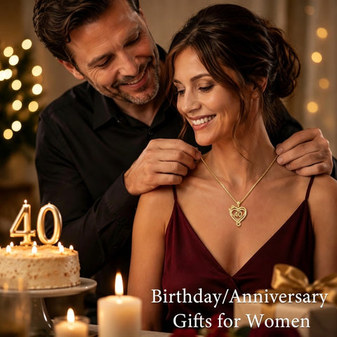 14K Gold  Plated Birthday Anniversary Rose Heart Pendant Necklace for Women