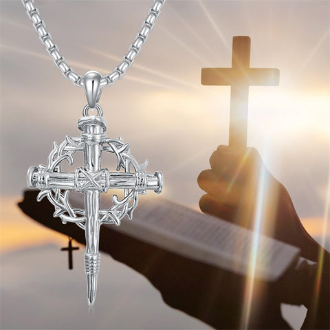 Sterling Silver Nail Cross Pendant Necklace for Men
