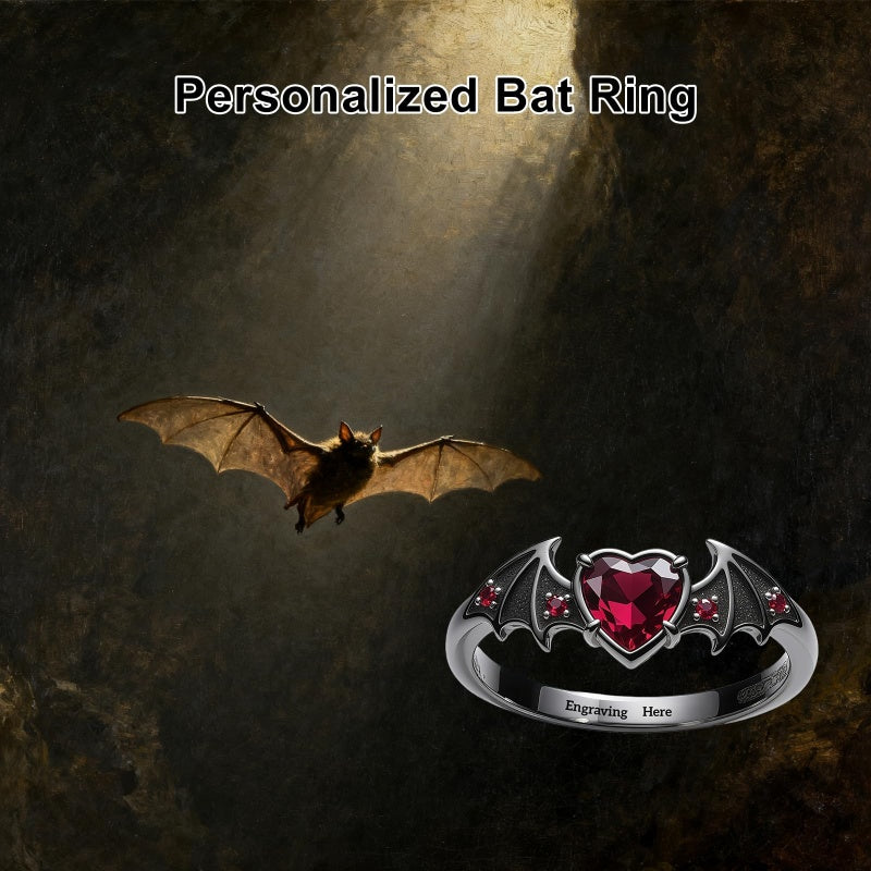 Sterling Silver Personalized Birthstone Punk Skull Bat Snake Ring Goth Jewelry for Halloween Birthday