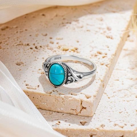 14K Gold Plated Turquoise Ring Western Jewelry Anniversary Birthday Gift for Women