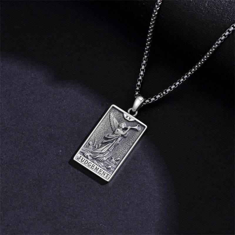 Sterling Silver Lovers Hierophant Magician Three of Swords Wheel of Fortune SkeletonTarot Card Pendant Necklace