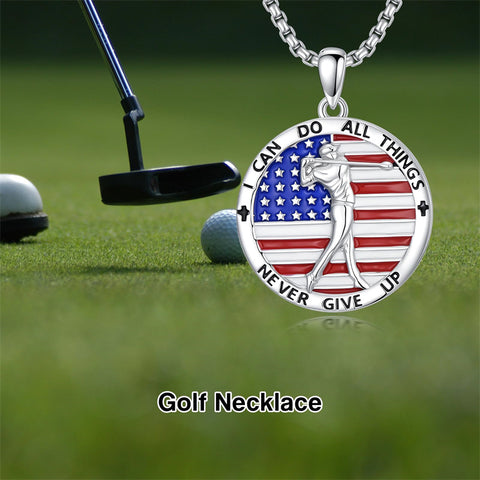 Sterling Silver American Flag Baseball  Basketball Boxing Football Golf Sports Pendant Necklace