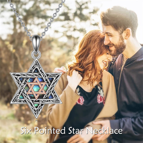 Star of David Necklace Sterling Silver Cross/Chai/Peace Sign/Tree of Life Abalone Shell Jewish Jewelry for Women Men