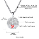 Stainless Steel Customized Engraved Tree of Life Supcare Medical Alert Pendant Necklace