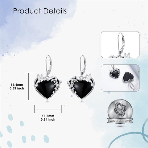 Sterling Silver Black Obsidian Snake Hummingbird Butterfly Dragonfly Leverback Earrings