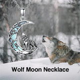 Sterling Silver Moonstone Wolf Cat Koala  Lion Moon Pendant Necklace