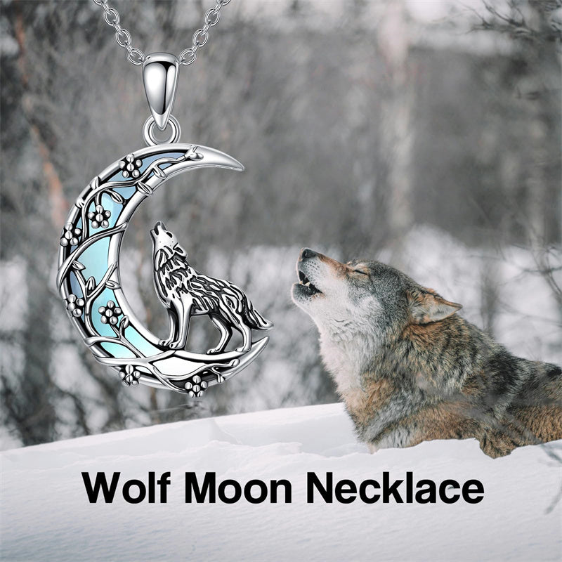 Sterling Silver Moonstone Wolf Cat Koala  Lion Moon Pendant Necklace