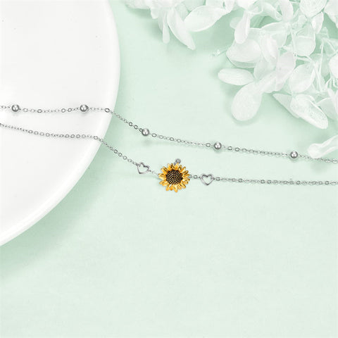 Bracelet Gifts for Women 925 Sterling Silver Sunflower Bracelet Fashion Jewelry Annivesary Birthday Gifts for Women Wife Mom Grandma