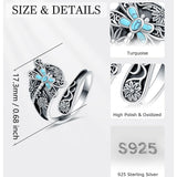 Sterling Silver Turquoise Vintage Adjustable Sunflower Dragonfly Butterfly Feather Tree of Life Spoon Ring