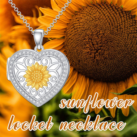 Sterling Silver Sunflower Photo Locket Necklace