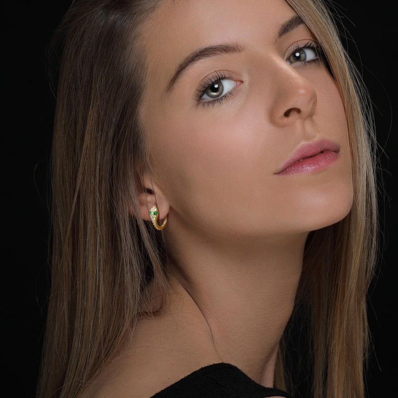 14K Gold Plated Cubic Zirconia Snakes Head Wrap Design Hoop Earrings for Women