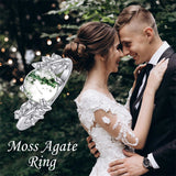 Natural Moss Agate Ring Sterling Silver Green Moss Agate Ring Promise Ring Engagement Wedding Jewelry Gift for Women