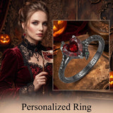 Sterling Silver Personalized Birthstone Punk Skull Bat Snake Ring Goth Jewelry for Halloween Birthday
