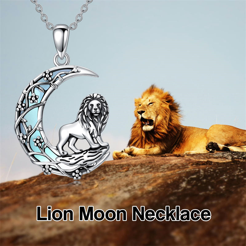 Sterling Silver Moonstone Wolf Cat Koala  Lion Moon Pendant Necklace
