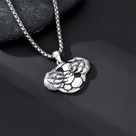 Sterling Silver Bear Claw Basketball Baseball Football Sports Pendant Necklace for Men