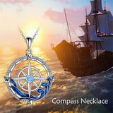 Compass Necklace 925 Sterling Silver Compass Pendant Necklace Ocean Jewelry for Women Girls Mother Wife