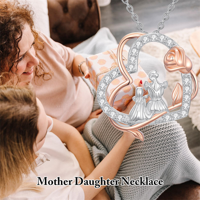 Sterling Silver Mother Daughter Pendant Necklace Engraved with Love You