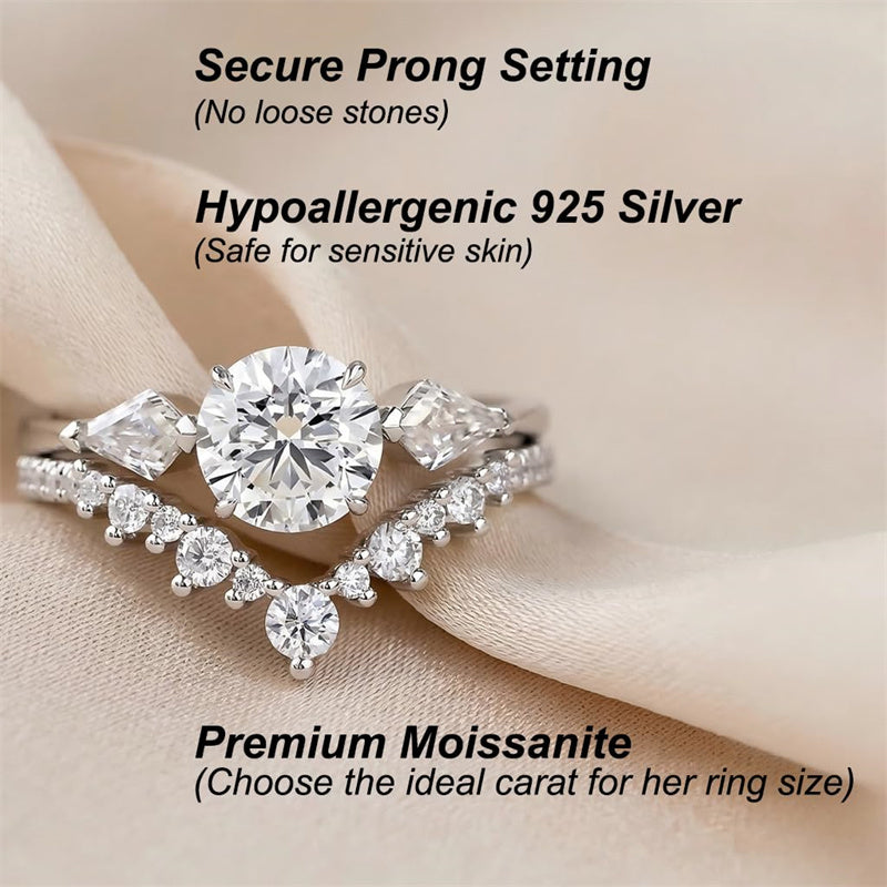 Sterling Silver 10K 14K 18K Gold 1CT-4CT Heart Round Teardrop Oval Moissanite Engagement Rings Set for Women