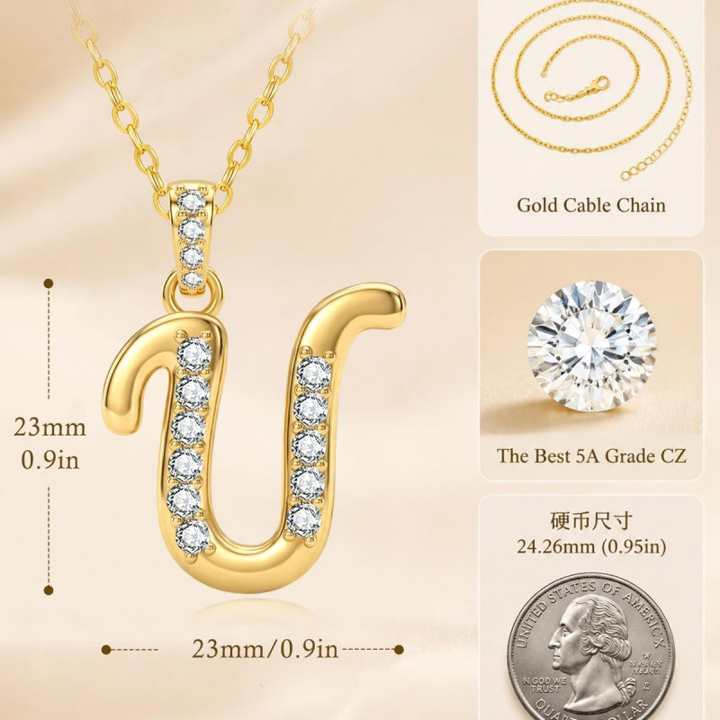 Cubic Zircon 14K Gold Plated Initial Letter A-Z Pendant Necklace