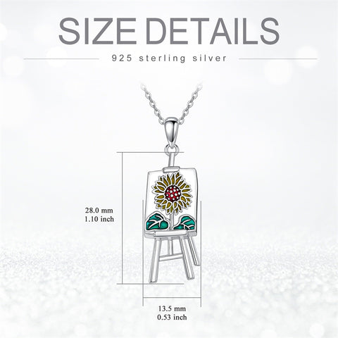 Sterling Silver Drawing Board&Sunflower Painters Pendant Necklace